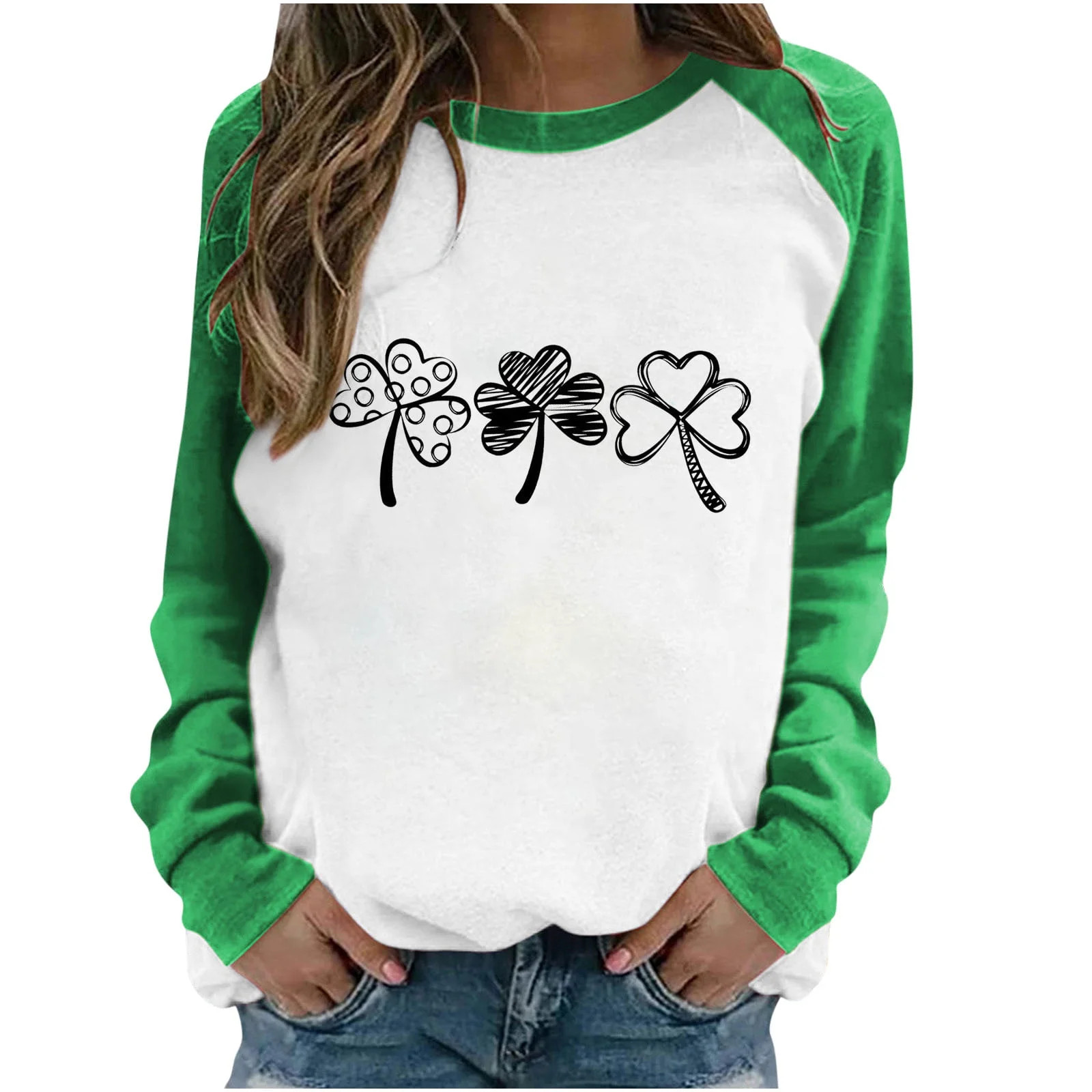 Womens St. Patrick's Day Sweatshirts Trendy Crewneck Printed Long Sleeve Tops Casual Loose Fit Gr... | Walmart (US)