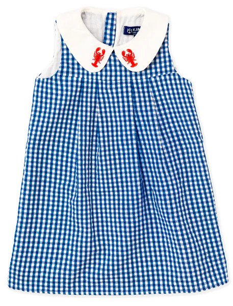 The Diane Gingham Embroidered Lobster Kids Dress | Kiel James Patrick