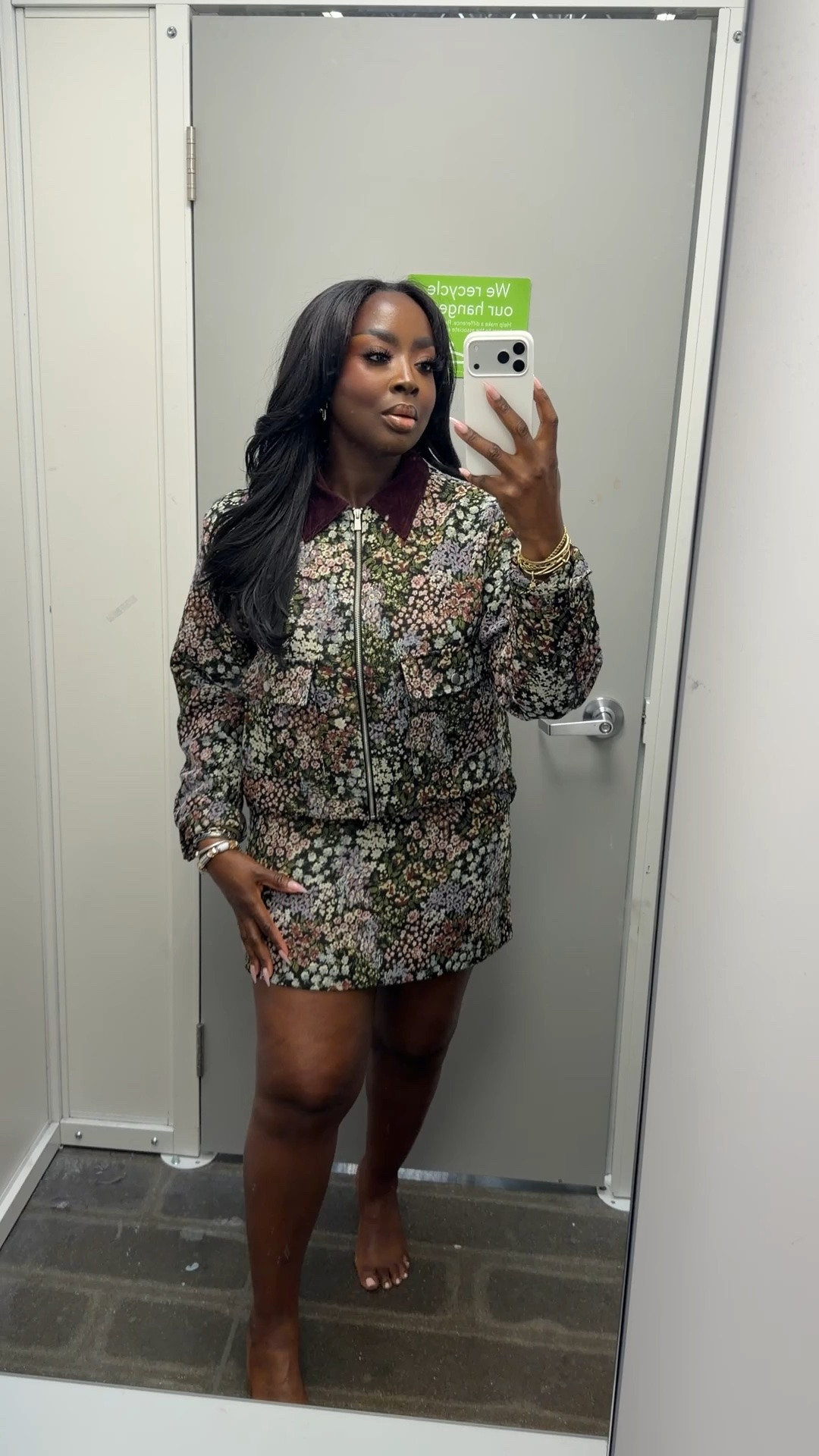 Now this flower patterned crop jacket and high-rise miniskirt is really cute too! I’m wearing a 12 in the skirt and note that it doesn’t have stretch. The jacket is oversized, hence why I chose medium, but I could’ve done a small. This would be really cute with a pair of boots for the fall.