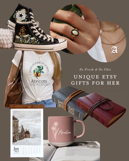 Unique Etsy gifts for her!
Buy something from a small shop and make a business owners day!
-
Shop small - gifts for teen girls - gifts for college girls - floral
Embroidered converse high tops - customized mug - vintage art calendar - leather bound notebooks - vintage letter gold pendant - pearl and enamel ring - Etsy gifts - Christmas gift guide - Christmas gifts for her - affordable gift guide for her

#LTKsalealert #LTKGiftGuide #LTKstyletip