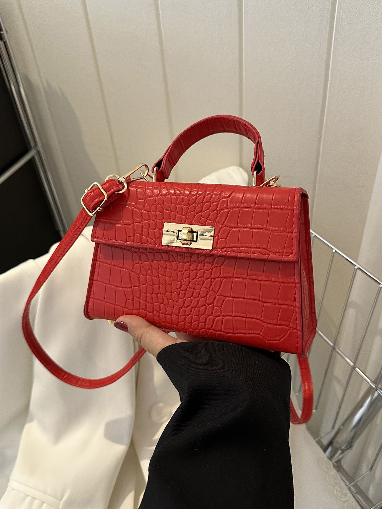 Mini Fashionable Crocodile Pattern Pu Flap Handbag, Versatile Crossbody Bag | SHEIN