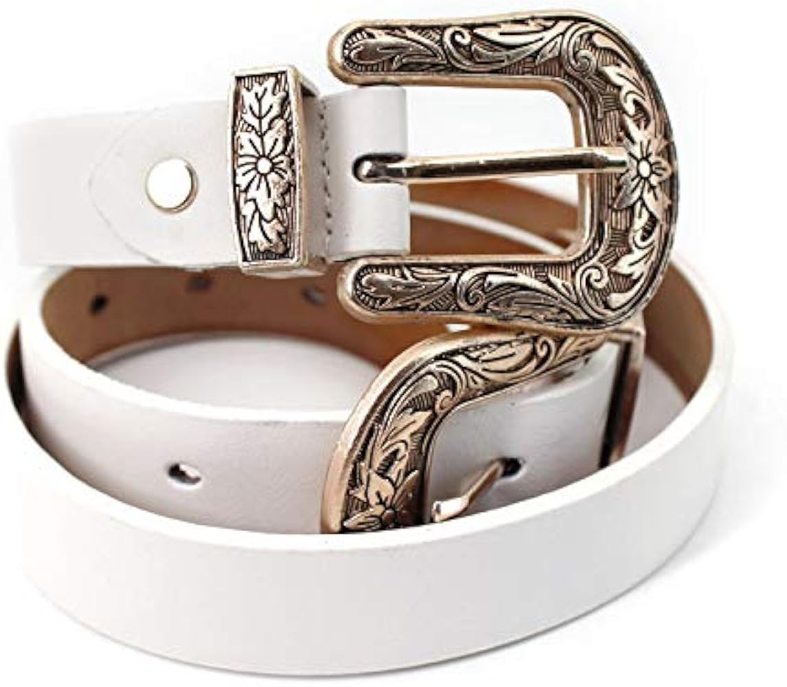Women Vintage Western Waist Belt Double Buckle Belt PU Leather Waistband for Jeans Dress | Amazon (US)