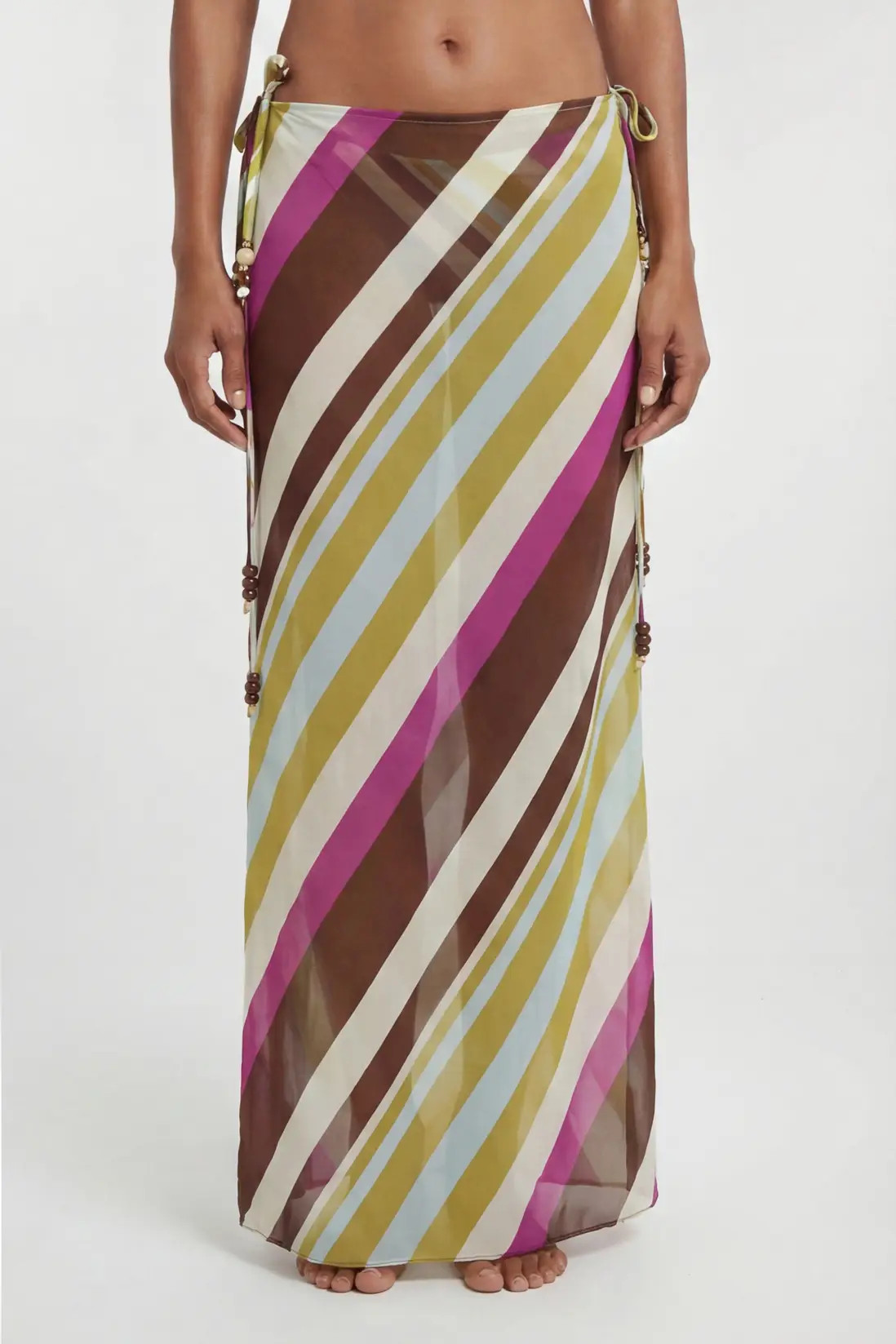 Beach Viscose Georgette Stripe Cover Up Tie Waist Skirt | Karen Millen