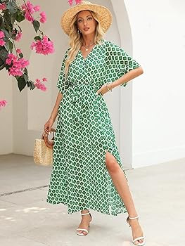 ANRABESS Women’s Summer Loose Boho Flowy Wrap V Neck 3/4 Sleeve Floral Print Slit Beach Wedding... | Amazon (US)