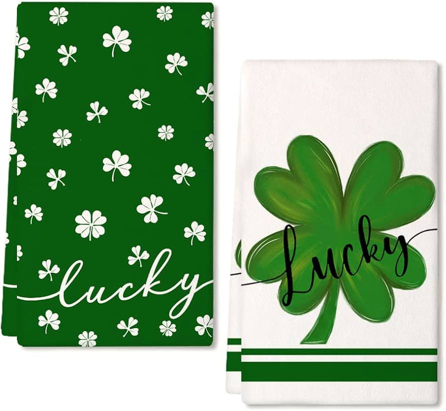 ARKENY St Patricks Day White Shamrock Kitchen Towels Dish Towels St. Patrick's Day Decorations fo... | Amazon (US)