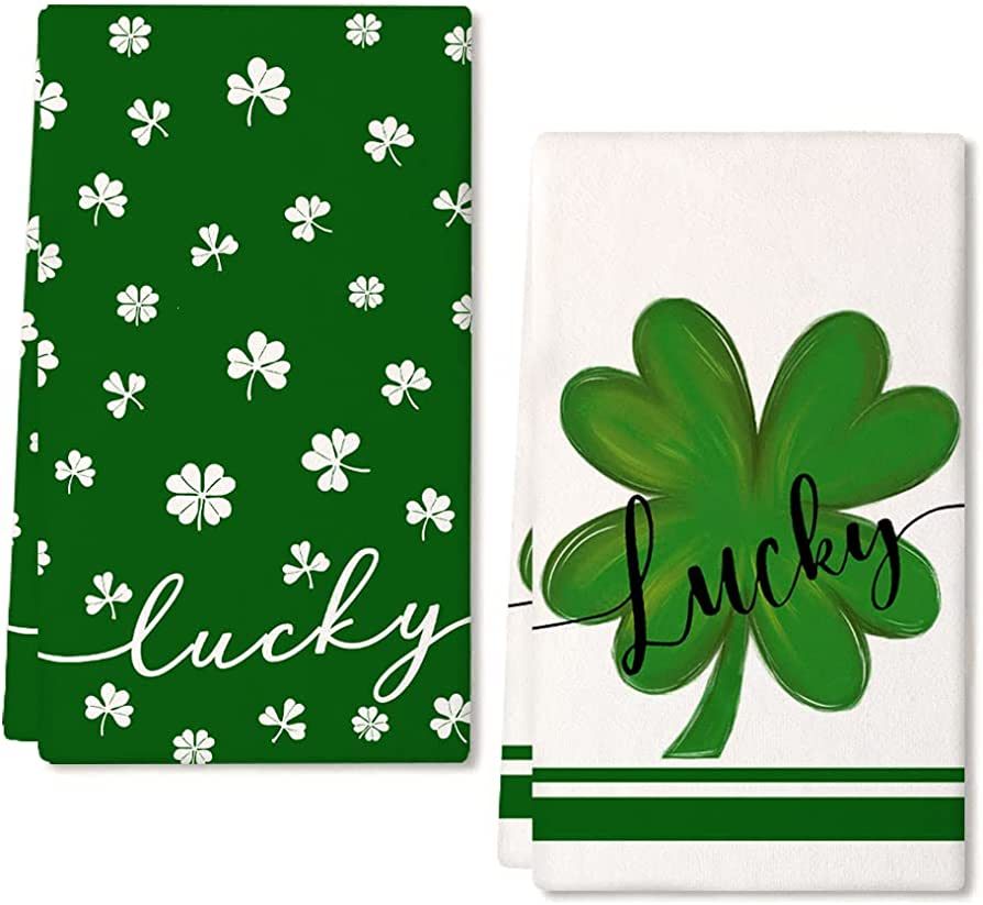 ARKENY St Patricks Day White Shamrock Kitchen Towels Dish Towels St. Patrick's Day Decorations fo... | Amazon (US)