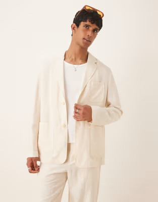 Mango linen mix relaxed fit blazer co-ord in ecru | ASOS | ASOS (Global)