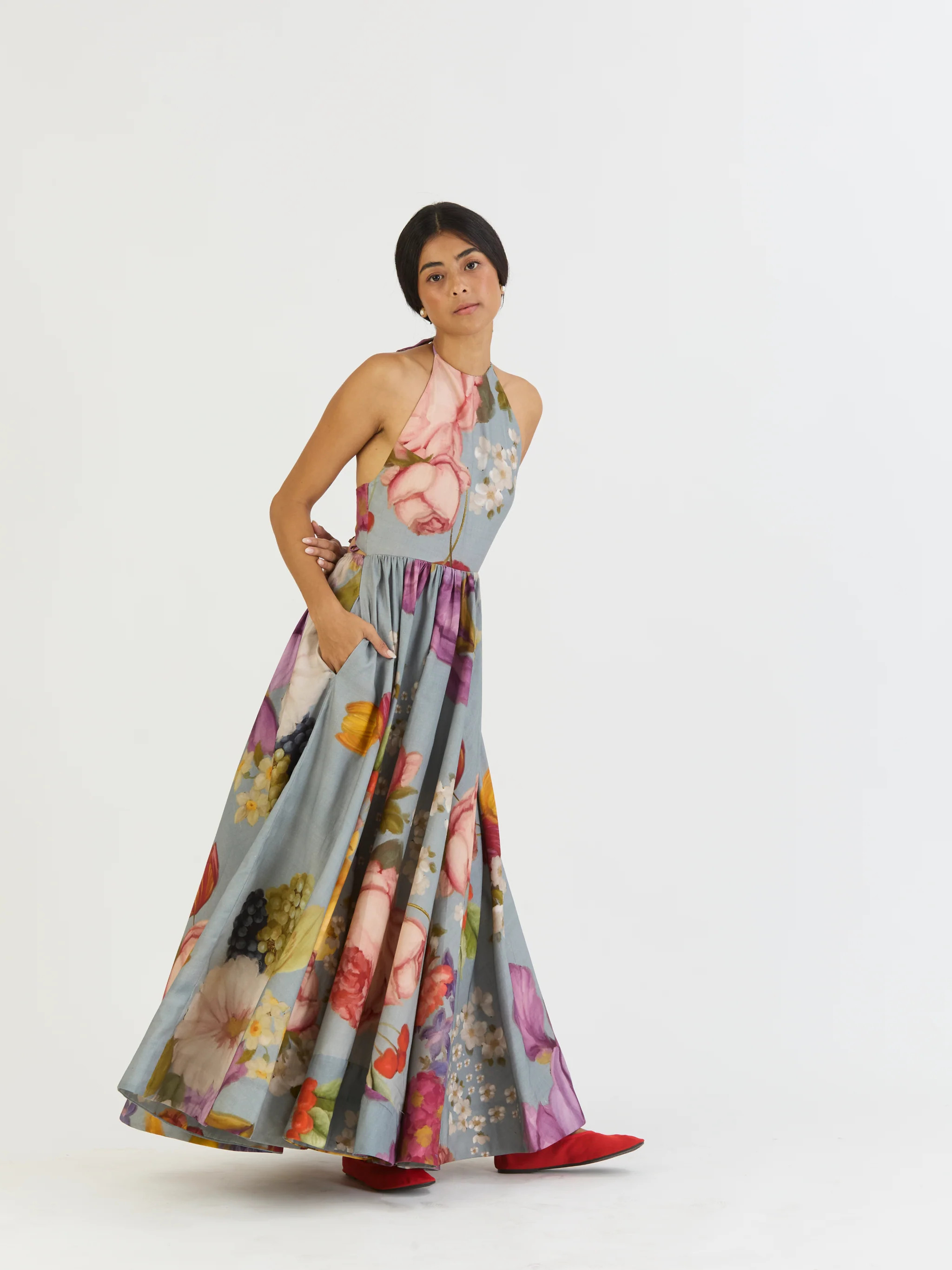 INDIGO ROSE HALTER DRESS | Studio San