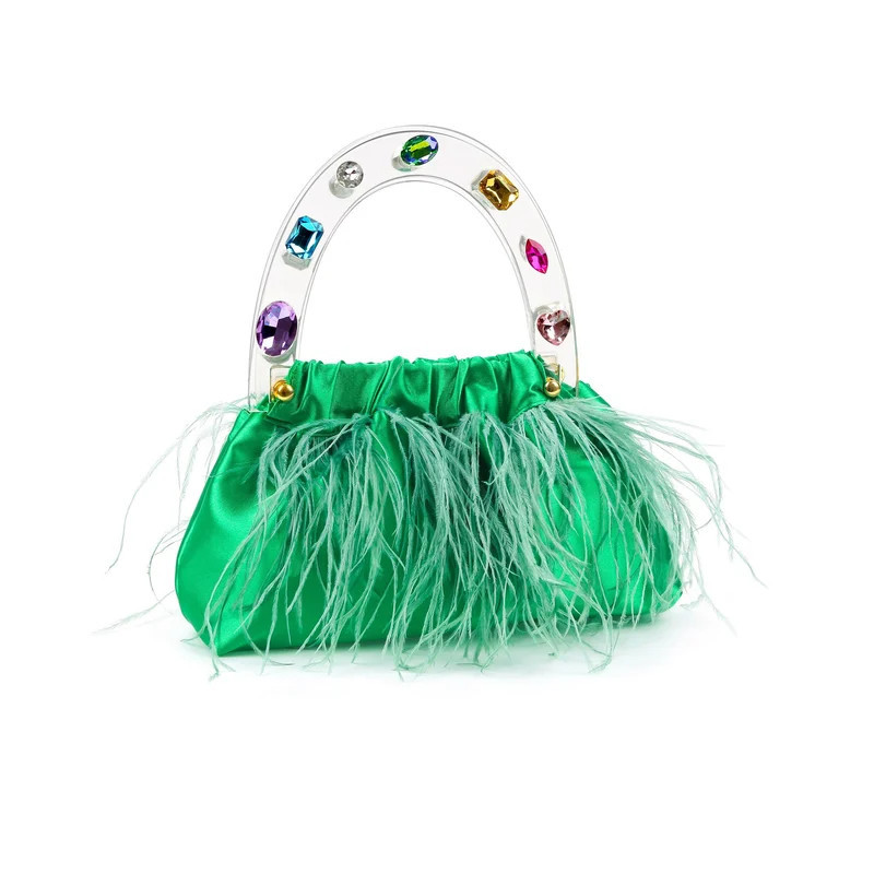 Milanblocks Green Diamond-Embellished Feather Bag - Green | Verishop