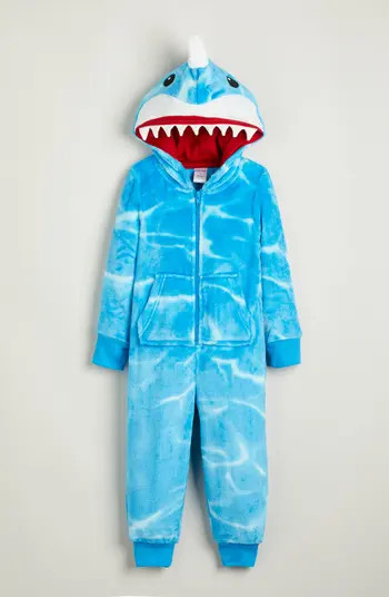 Kids' Shark Hooded Fleece Sleeper Romper | Nordstrom