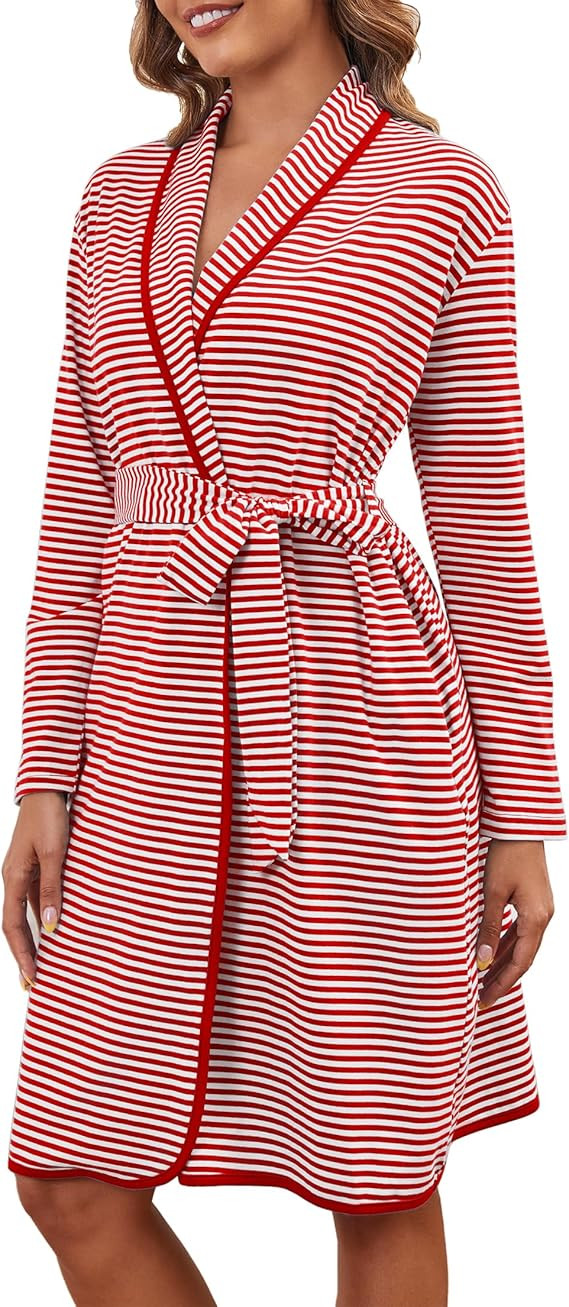 Cotton Robes for Women Striped Long Sleeve Kimono Bath Robe Lightweight House Coat Bathrobe Loung... | Amazon (US)