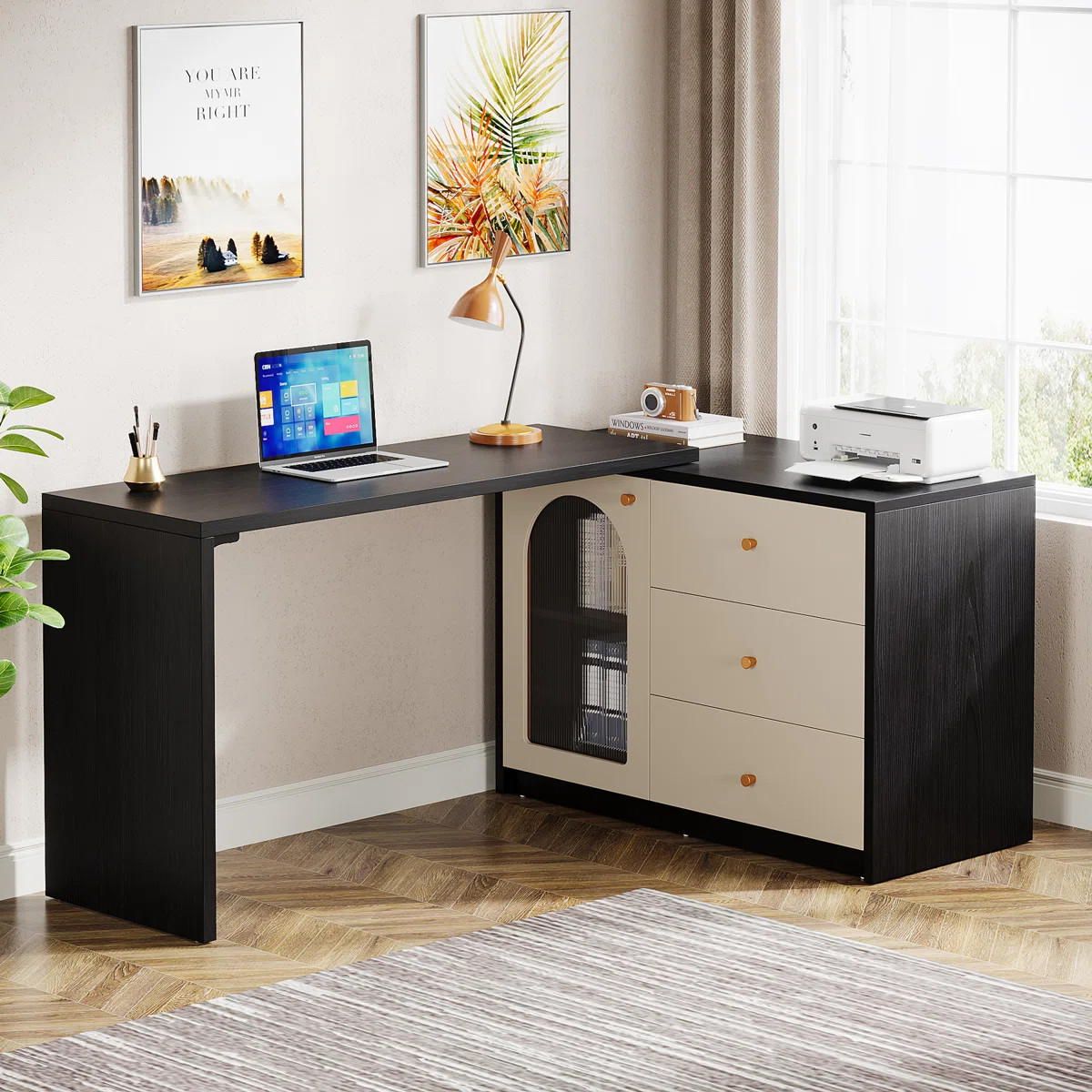 L Shaped Computer Desk With Drawer Cabinet | Wayfair North America