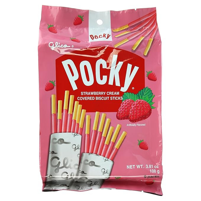 Glico Pocky, Strawberry Cream Covered Biscuit Sticks (9 Individual Bags), 3.81 oz | Amazon (US)