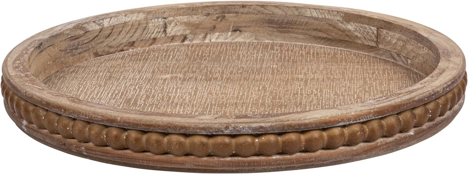 Whitewashed Round Decorative Wood Tray | Amazon (US)