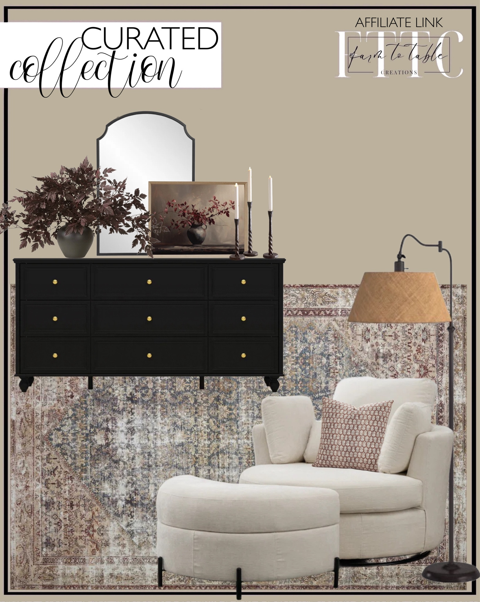 Curated Collection. Follow @farmtotablecreations on Instagram for more inspirational.

Nine Drawers Dresser With Strong Storage For Your Home. Theodora Swing Arm Floor Lamp. Kenmari Upholstered Swivel Barrel Chair with Ottoman. 30" x 42" French Country Wall Mirror - Threshold. Keit Metal Arch Wall Mirror. Burgundy Stems Moody Floral Art. 6 Pack Artificial Cimicifuga. Easton Forged Candleholder. Pottery Barn. Amber Lewis x Loloi Georgie Teal / Antique Area Rug. Floral Pillow Cover. 

Amazon Home | Skinny Bench | Bedroom | Living Room | Breakfast Nook | Amazon Home | Target Sale | Loloi Rugs | Magnolia Home | console table | console table styling | faux stems | entryway space | home decor finds | neutral decor | entryway decor | cozy home | affordable decor |  home decor | home inspiration | spring stems | spring console | spring vignette | spring decor | spring decorations | console styling | entryway rug | cozy moody home | moody decor | neutral home


#LTKSaleAlert #LTKFindsUnder50 #LTKHome