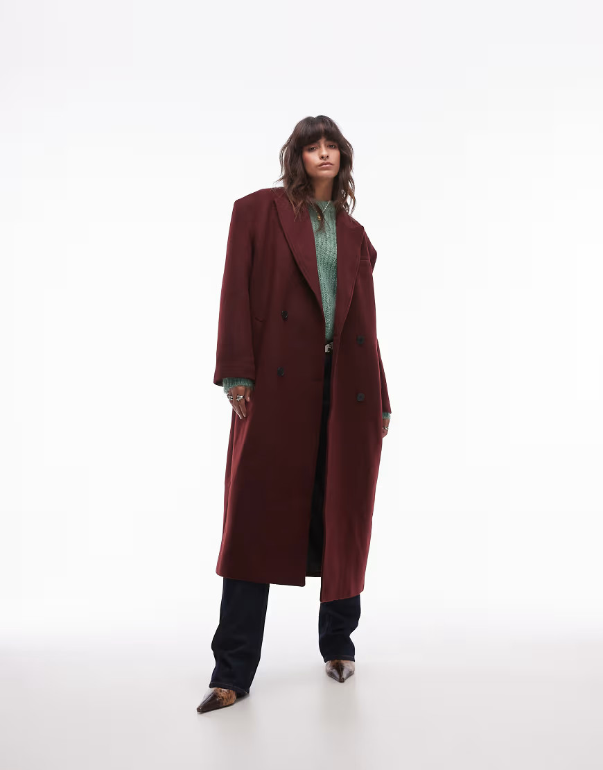 Topshop premium formal coat with wool in burgundy-Red | ASOS (Global)