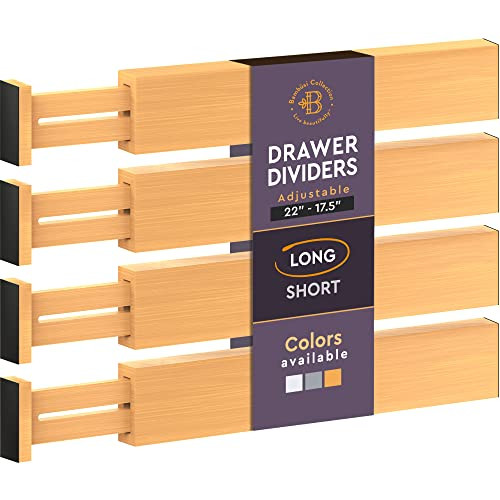 Adjustable Bamboo Drawer Dividers Organizers - Fits Large Drawers Sized 17.5" Upto 22"- Expandable K | Amazon (US)