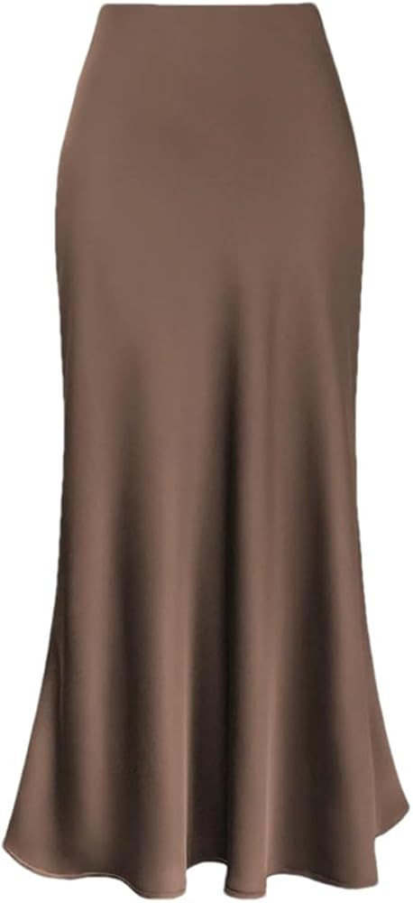 Bciopll Silk Satin Skirts for Women High Waisted Skirt A-Line Solid Color Skirts Slight Strech | Amazon (US)