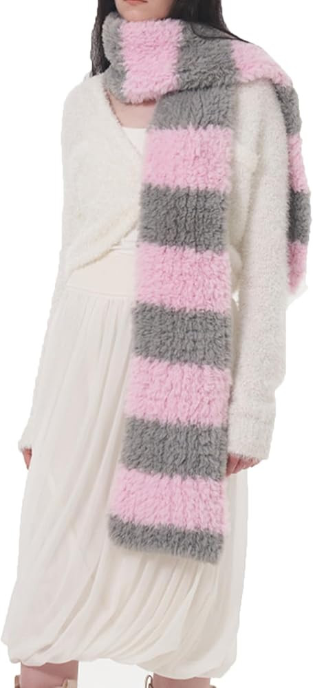 Fall Winter Warm Long Soft Striped Scarf Classic Scarves for Women and Girls Cute Fuzzy Cold Weat... | Amazon (US)