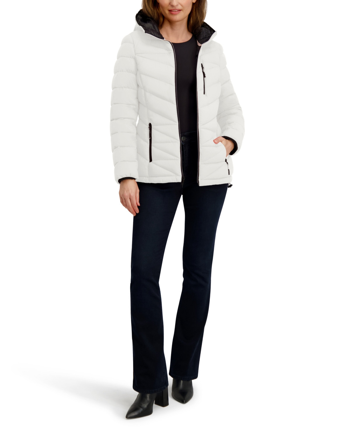 Nautica Women's Hooded Zip-Front Puffer Coat - Sail White | Macy's