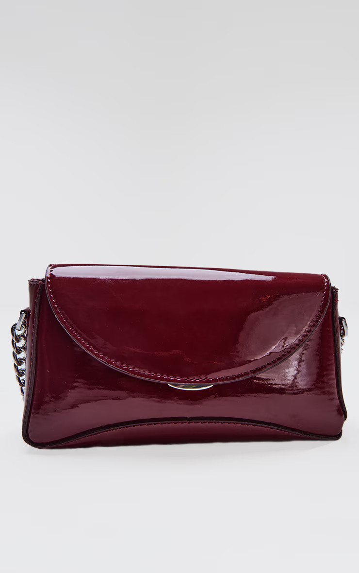 Burgundy Patent Envelope Cross Body Bag | PrettyLittleThing US