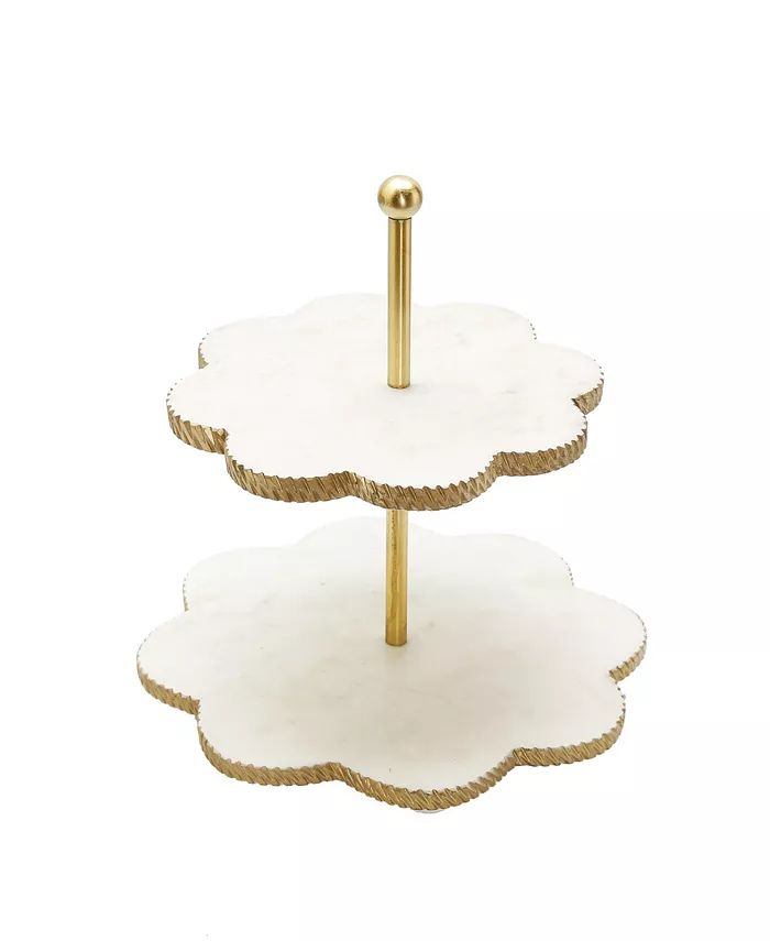 Classic Touch Marble Flower Shaped 2 Tier Cake Stand Marble Knob Border and Stem, 12 | Macys (US)