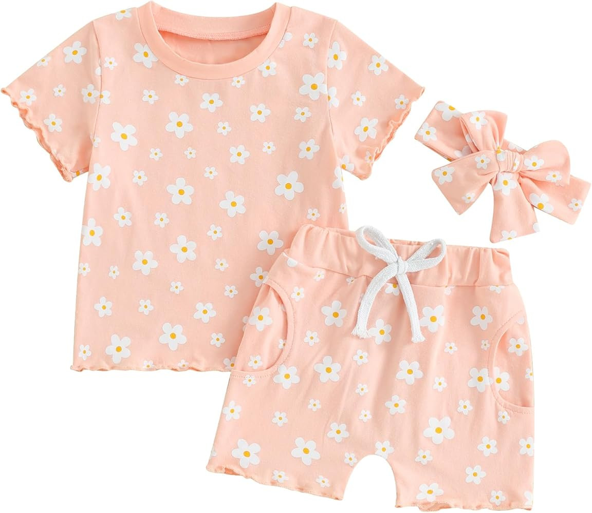 Toddler Baby Girl Clothes Summer Short Sleeve Floral Print T Shirt Tops + Elastic Shorts Set Infa... | Amazon (US)