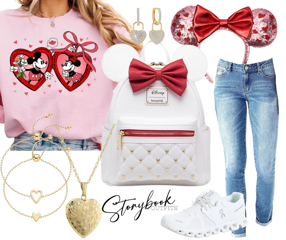 A classic Disney date-day look with a romantic twist ✨
Soft pink graphic tee, crisp white Loungefly, ruby Minnie ears, light denim, and comfy white sneakers — easy, polished, and perfect for the parks or everyday wear.

This one’s for the Mickey & Minnie girls who love a subtle Valentine vibe without going over the top! 

 #LTKTravel