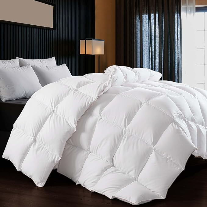 WhatsBedding Puffy White Feather Comforter Oversize King with Feathers Down Fiber Filled, All Sea... | Amazon (US)