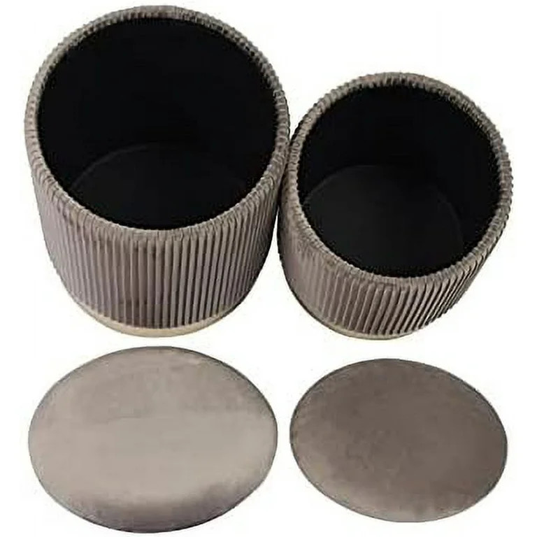 TJUNBOLIFE Channeled Round Upholstered Velvet  Ottomans - Set of 2 (Grey) | Walmart (US)