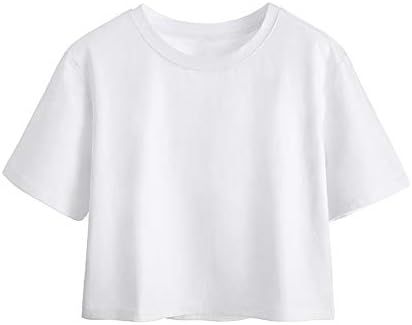 VIIOO Women's Casual Loose Short Sleeve Crop Top Basic Solid Crop Crew Neck Tee Shirts | Amazon (US)