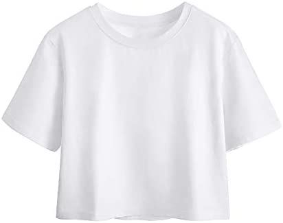 VIIOO Women's Casual Loose Short Sleeve Crop Top Basic Solid Crop Crew Neck Tee Shirts | Amazon (US)