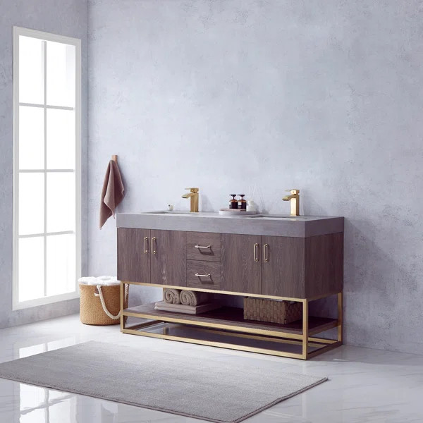 Annice 60'' Free Standing Double Bathroom Vanity with Stone Top | Wayfair North America
