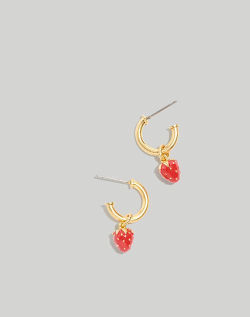 Enamel Strawberry Huggie Hoop Earrings | Madewell