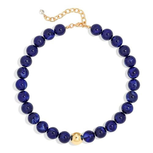 MYCUTEY Blue Beaded Necklace for Women Beaded Statement Necklace Adjustable Bead Choker with Round Resin Beads Trendy Boho Summer Beach Jewelry Gifts,15mm | Amazon (US)