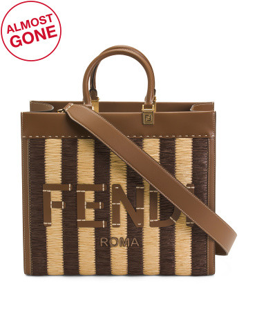 Made In Italy Fabric And Leather Sunshine Medium Pequin Shopper Tote | TJ Maxx