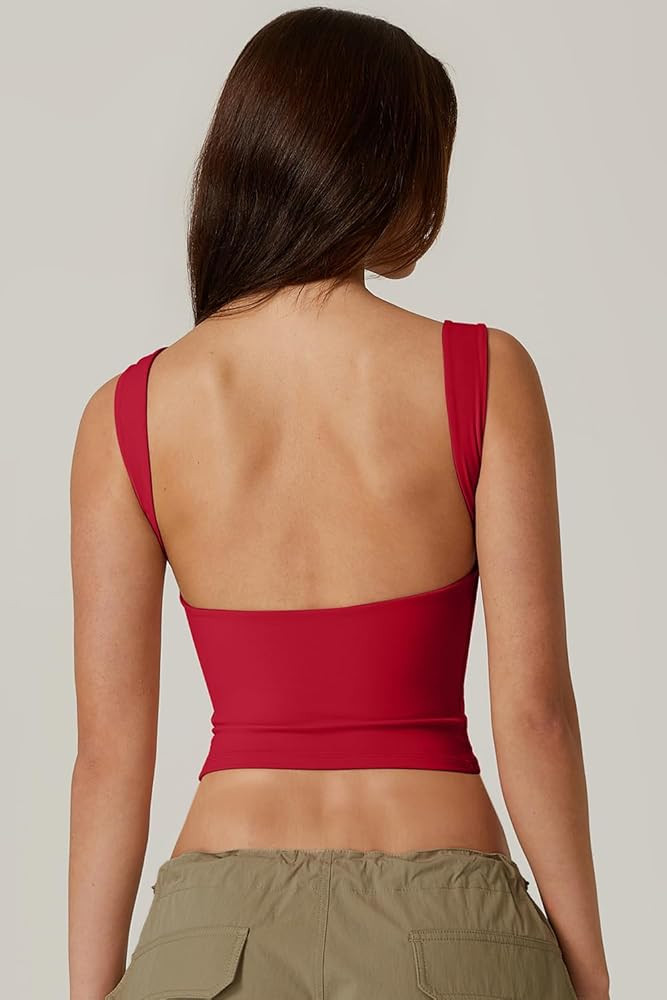 QINSEN Women's Sexy Open Back Sleeveless Crop Tank High Neck Slim Fit Cropped Tee Shirt Y2k Tops | Amazon (US)
