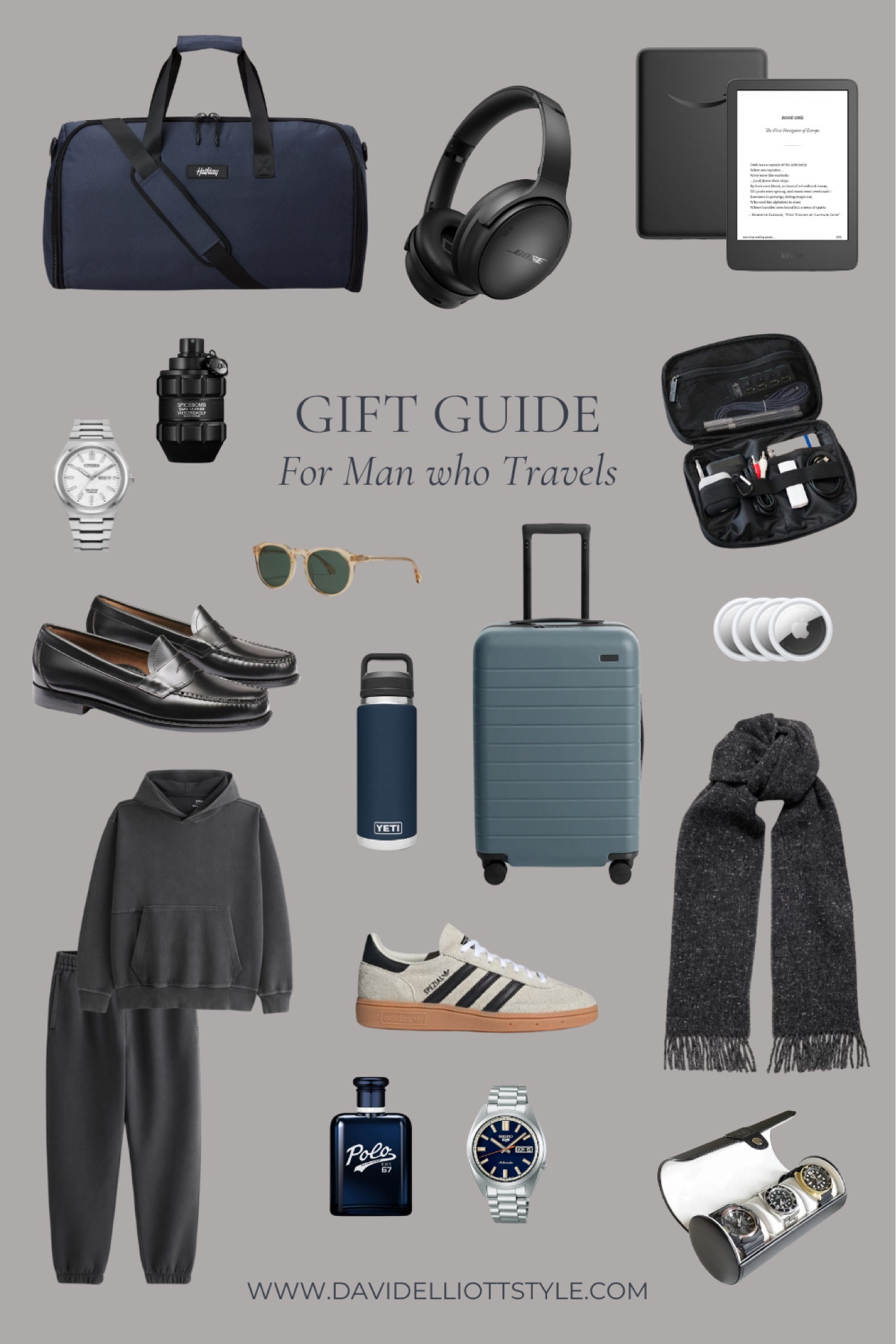 Christmas gift guide for the man who travels! These items are perfect for men who work on business often. From a watch case, to Bose headphones, kindle, away luggage, and more, these will be perfect for the man in your life on the go! 

#LTKHoliday #LTKGiftGuide #LTKMens
