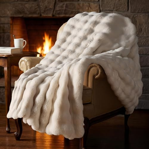 Luxury Ultra Soft Faux Fur Throw Blanket, 50x60 Inches Fluffy Plush Thick Bubble Blanket for Couc... | Amazon (US)