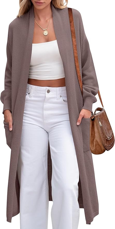 ANRABESS Womens Long Cardigan Sweater Open Front Long Sleeve Slouchy Oversized Coat 2024 Fall Chu... | Amazon (US)