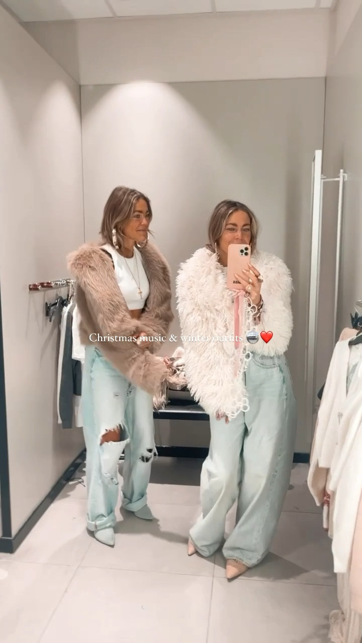 Winter outfits. How we style our denim during winter 🪩🪩💕💕
.
Faux fur coats are the trend of this season and add some pointy heels 💕💕 we added similar faux fur jackets and our style jeans so you can recreate our looks. Happy Sunday shopping girls x #LTKGift 
.
#fauxfur #denim #hmxme #h&m #winterstyle #christmasdailystyle #dailystyle #winterstyle #widelegdenim #croppedcoats #asos #revolve #revolveme #twinning #bysiss #denimheels #pointyheels #trendingshoes #shoecrush 

#LTKVideo #LTKHoliday #LTKGiftGuide