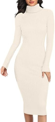 v28 Women Stretchable Knitted Long Sleeve Slim Fitted Ribbed Soft Sweater Dress | Amazon (US)