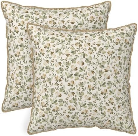 KSLIDS Sage Green Beige Floral Soft polyesterThrow Pillow Covers Set of 2 Vintage Brown Flower De... | Amazon (US)