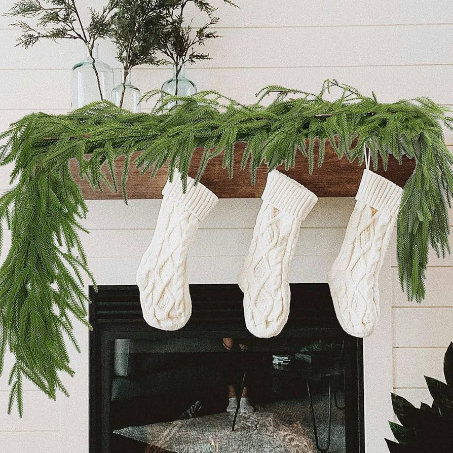 6 Ft Christmas Garlands Artificial Norfolk Pine Garland, Real Touch Green Faux Greenery Garland f... | Amazon (US)