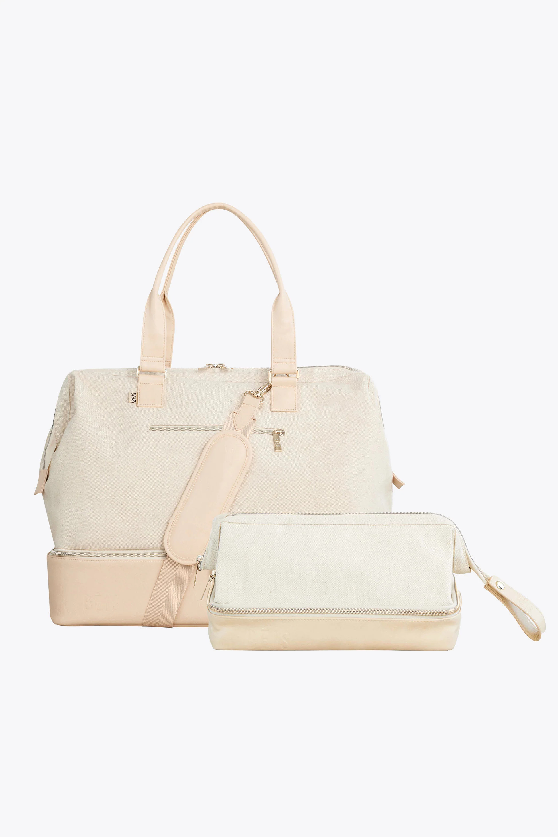 BÉIS ' The Weekend Travel Set" in Beige - Weekender Bag + Dopp Kit Bundle in Beige | BEIS