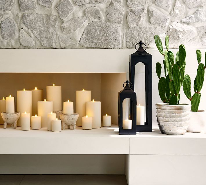 Premium Flickering Flameless Outdoor Wax Pillar Candle, 3""x6"" - Ivory | Pottery Barn (US)