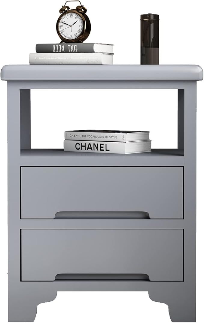 Grey End Tables Already Assembled - Solid Wood Nightstand/Side Table with 2 Drawers -No Assembly ... | Amazon (US)