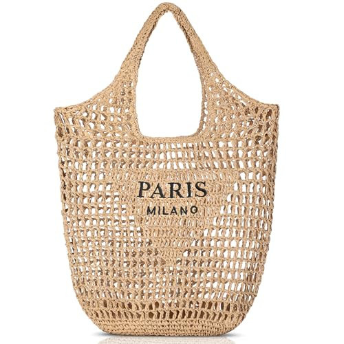 Pleneal Straw Beach Bags for Women - Women Beach Handmade Woven Tote Bag, Summer Mesh Hollow Shoulder Bag for Holiday Market | Amazon (US)