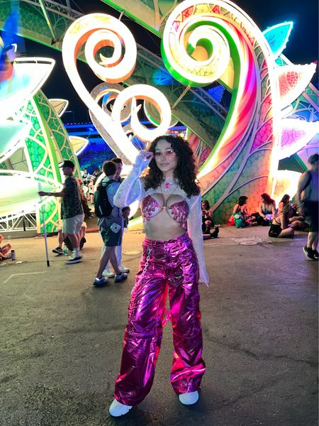 Music festival outfit look rave metallic pants petite street style Coachella concert etsy amazon #ltkfestival raver fit

#LTKunder50 #LTKstyletip #LTKunder100