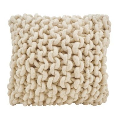 18" Chunky Knit Pillow Cover Ivory - SARO Lifestyle | Target
